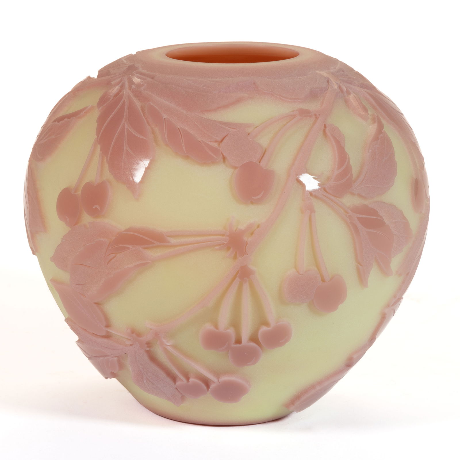 KELSEY MURPHY / FENTON CHERRIES SAND-CARVED CAMEO ART GLASS VASE (1 of 5)