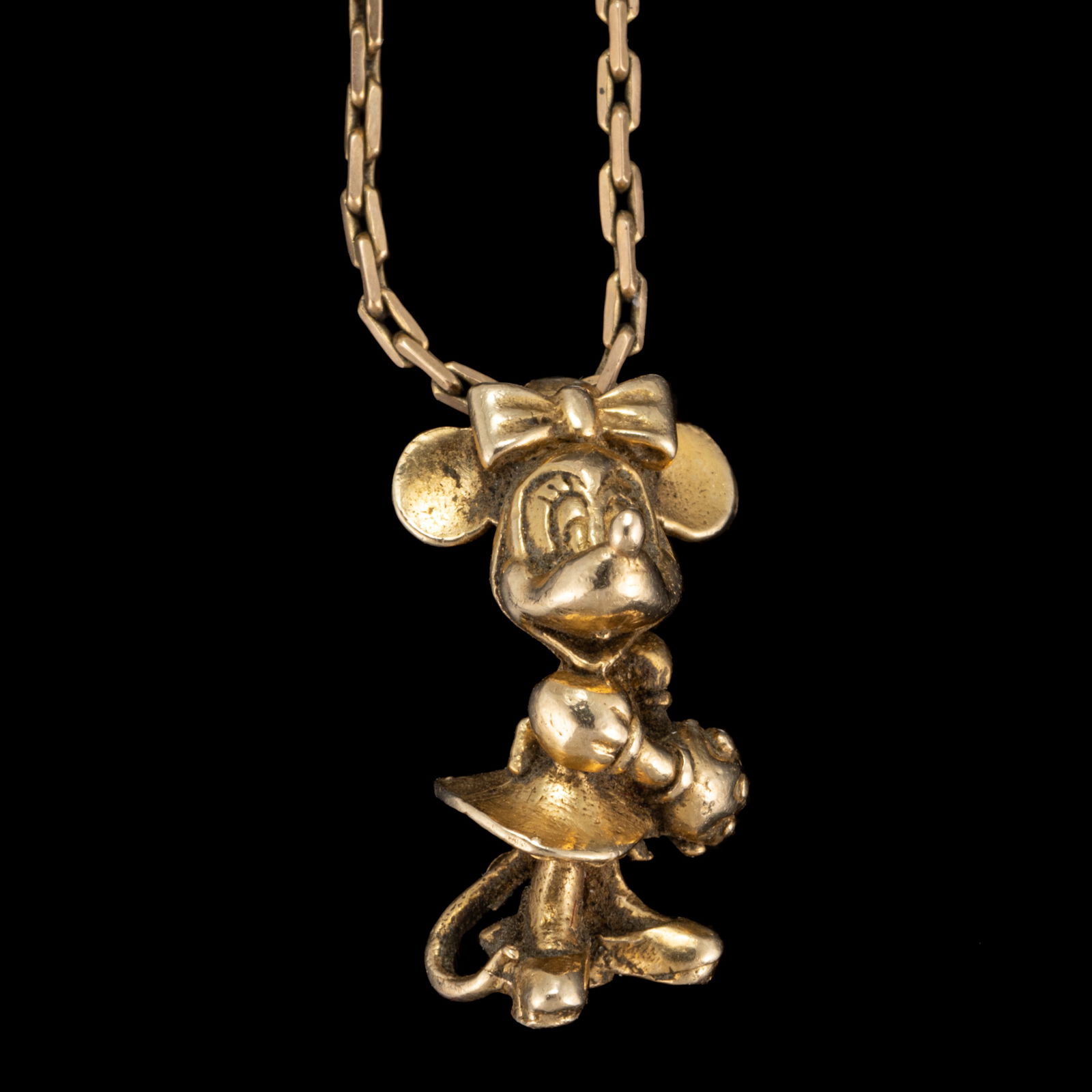 VINTAGE / CONTEMPORARY 14K YELLOW GOLD MINNIE MOUSE CHARM / PENDANT ON NECKLACE CHAIN (1 of 3)