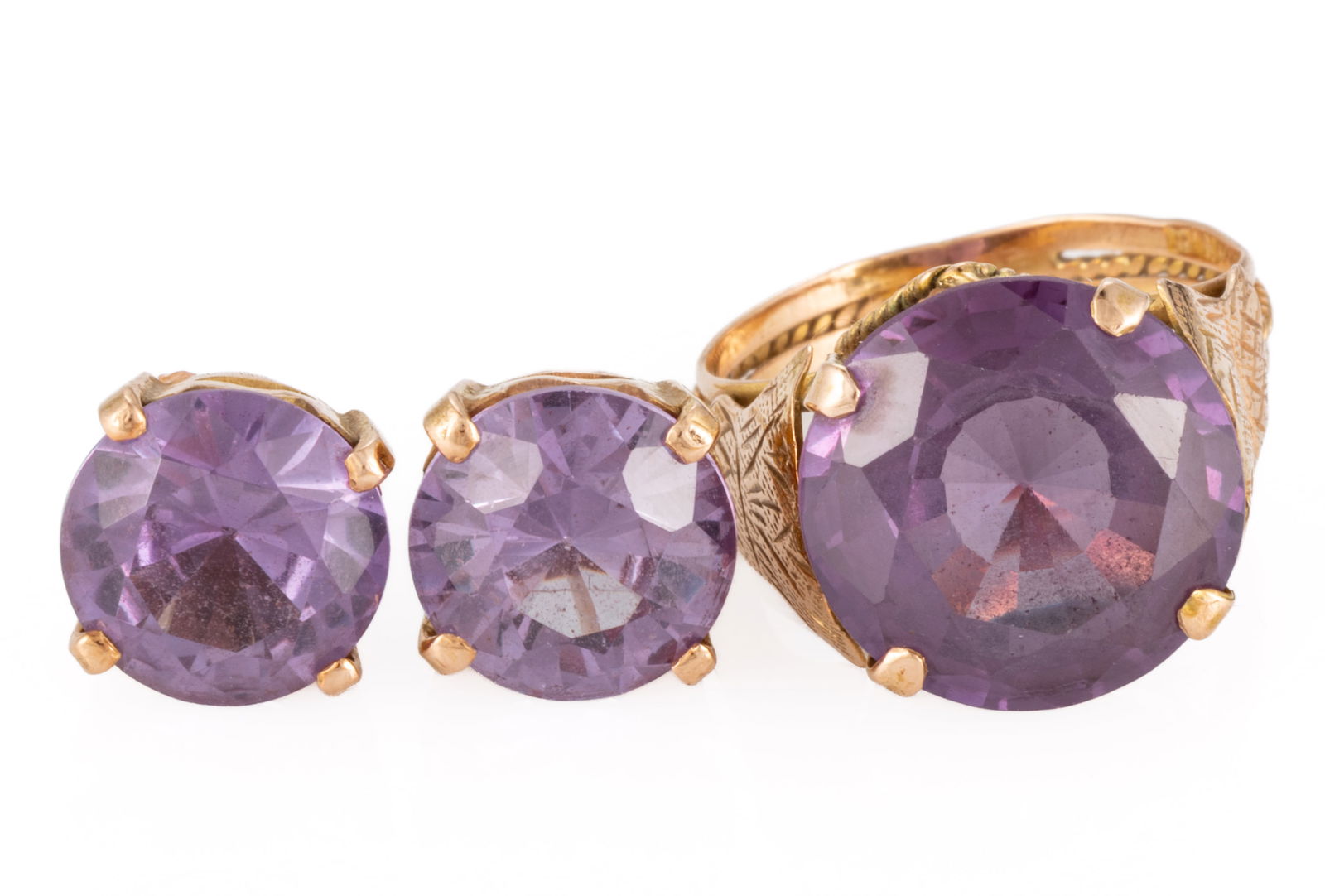 VINTAGE EGYPTIAN 12K ROSE GOLD AND GEMSTONE THREE-PIECE JEWELRY SET (1 of 3)