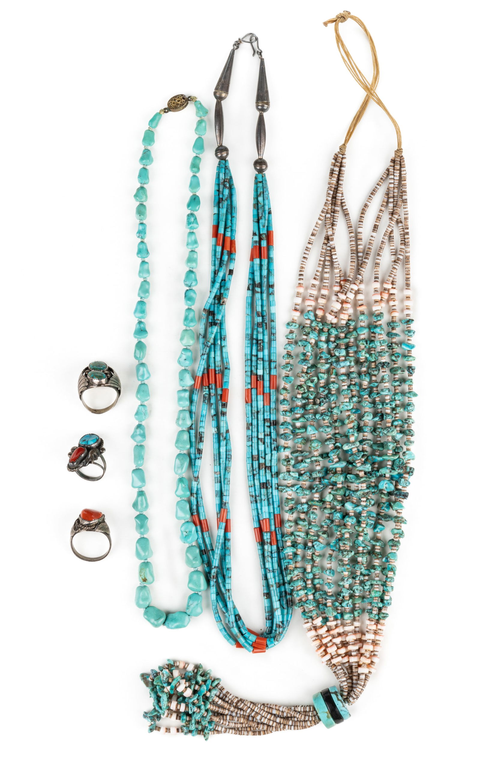 NATIVE AMERICAN STERLING / SILVER AND OTHER JEWELRY, LOT OF FIVE (1 of 2)