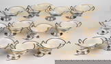 REED & BARTON ART NOUVEAU STERLING SILVER BOUILLON CUPS WITH LENOX PORCELAIN LINERS, SET OF 12