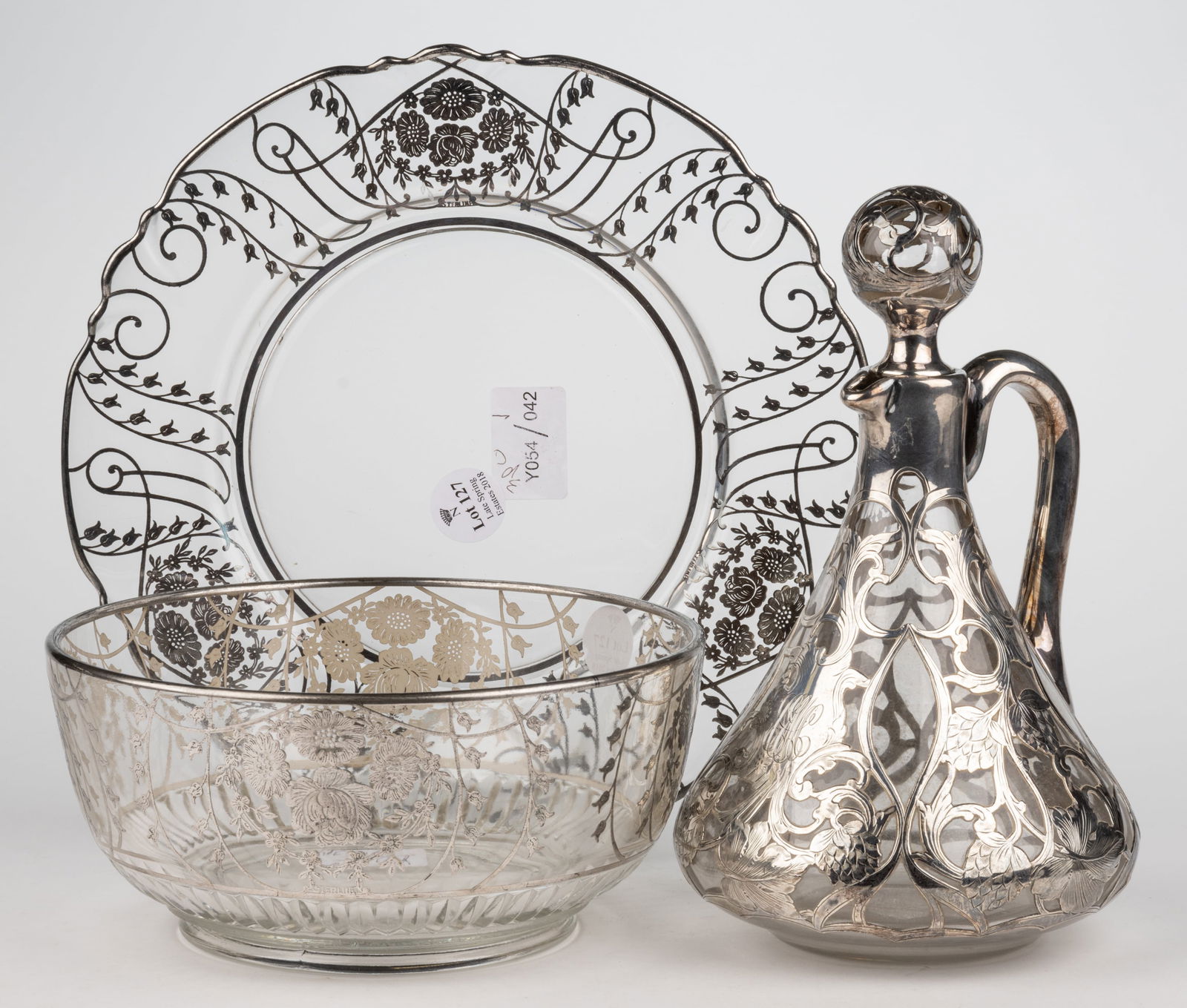 AMERICAN STERLING SILVER-OVERLAY GLASS ARTICLES, LOT OF THREE (1 of 1)