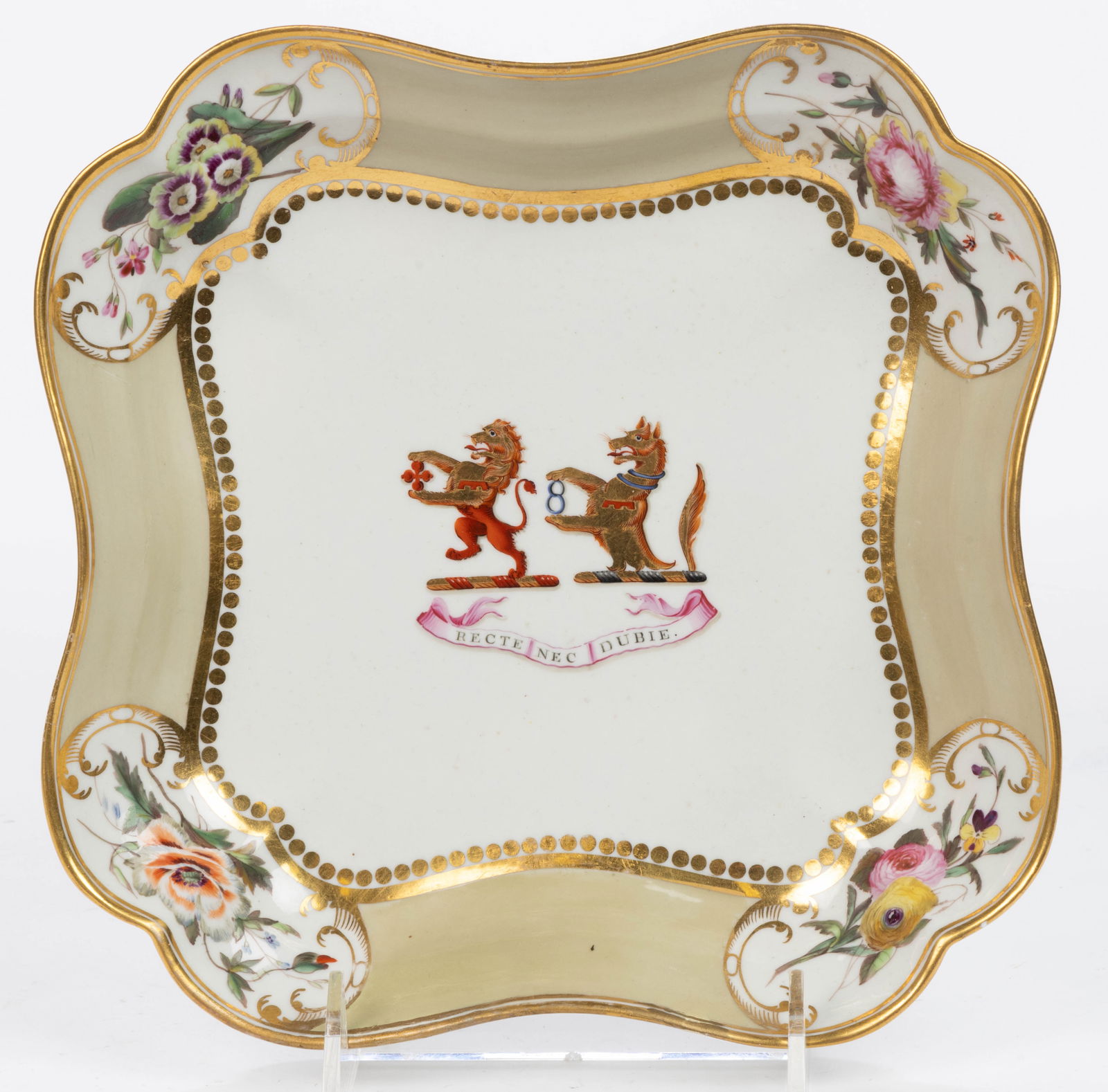 ENGLISH CHAMBERLAIN WORCESTER PORCELAIN ARMORIAL DISH (1 of 3)
