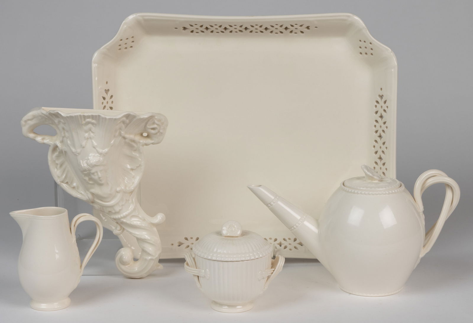 ENGLISH HARTLEY-GREENS & LEEDS POTTERY CREAMWARE CERAMIC ARTICLES, LOT OF FIVE (1 of 1)