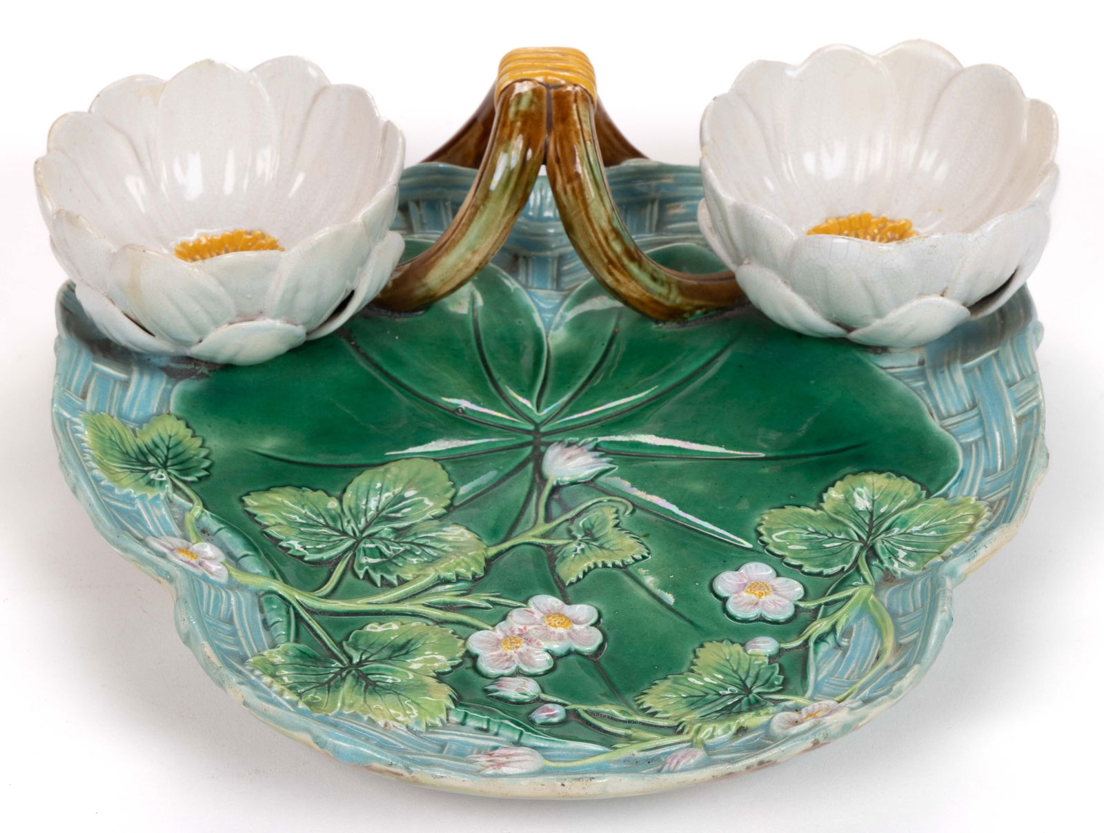 ENGLISH GEORGE JONES STRAWBERRY MAJOLICA CERAMIC DISH (1 of 4)