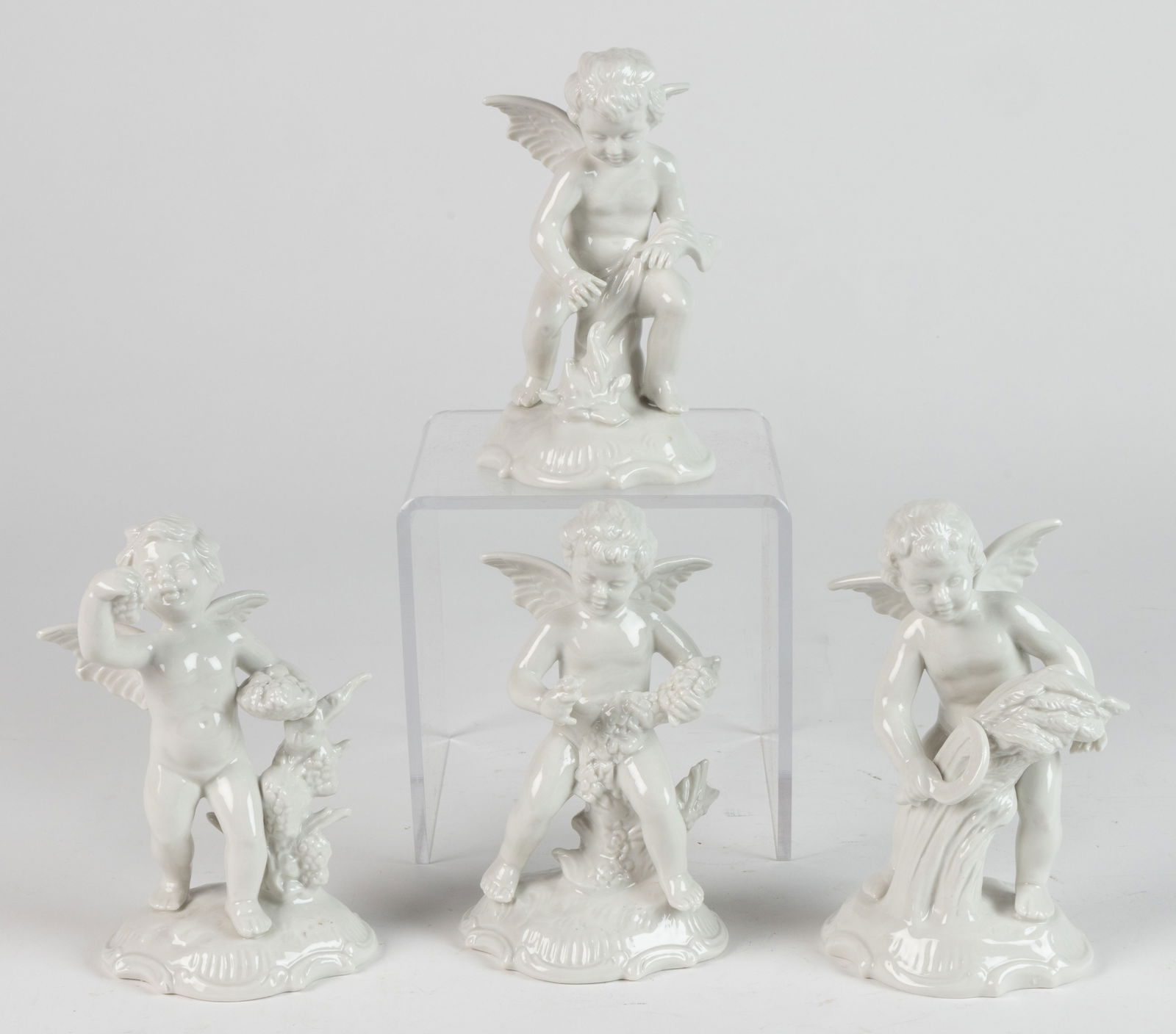 GERMAN DRESDEN-STYLE PORCELAIN CHERUB SEASONS FIGURES, LOT OF FOUR (1 of 3)