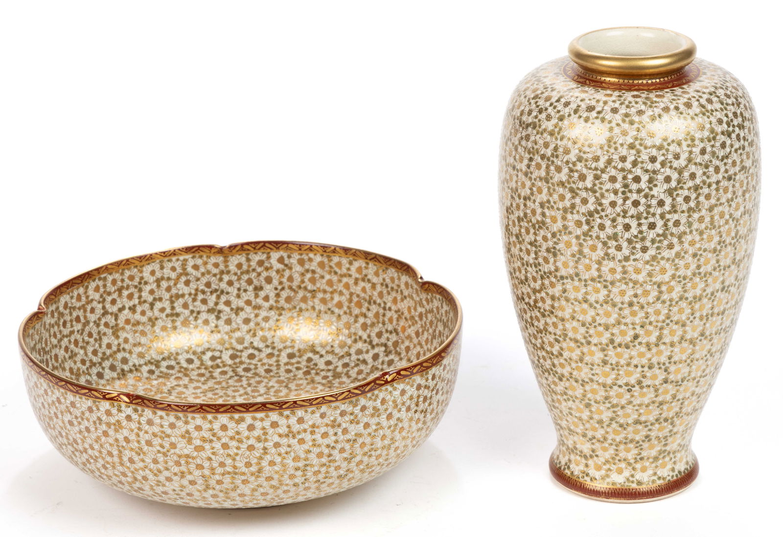 JAPANESE MEIJI PERIOD SATSUMA HAND-PAINTED FLORAL CERAMIC PAIR (1 of 4)