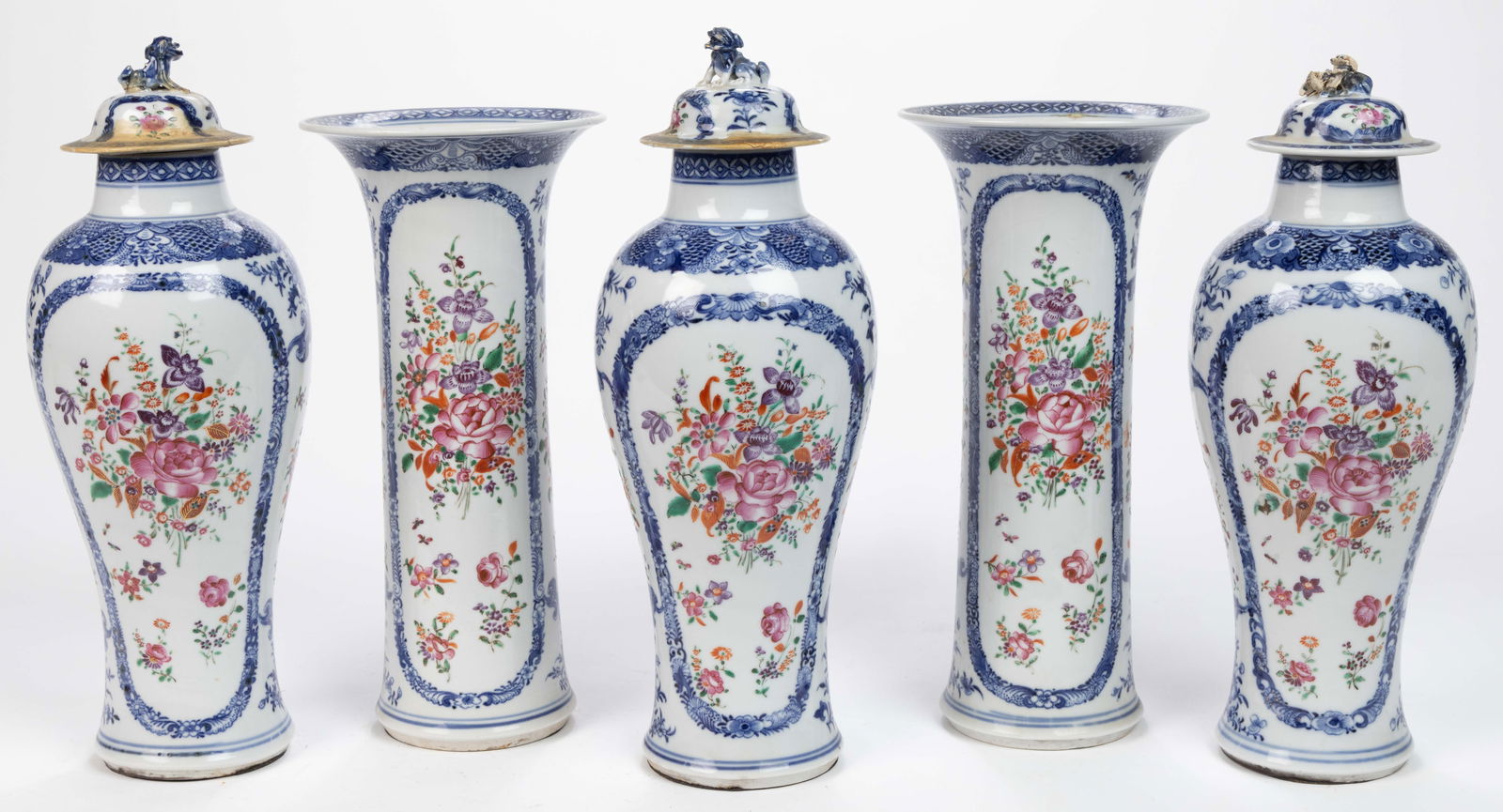 CHINESE EXPORT PORCELAIN FAMILLE ROSE FIVE-PIECE GARNITURE SET (1 of 14)