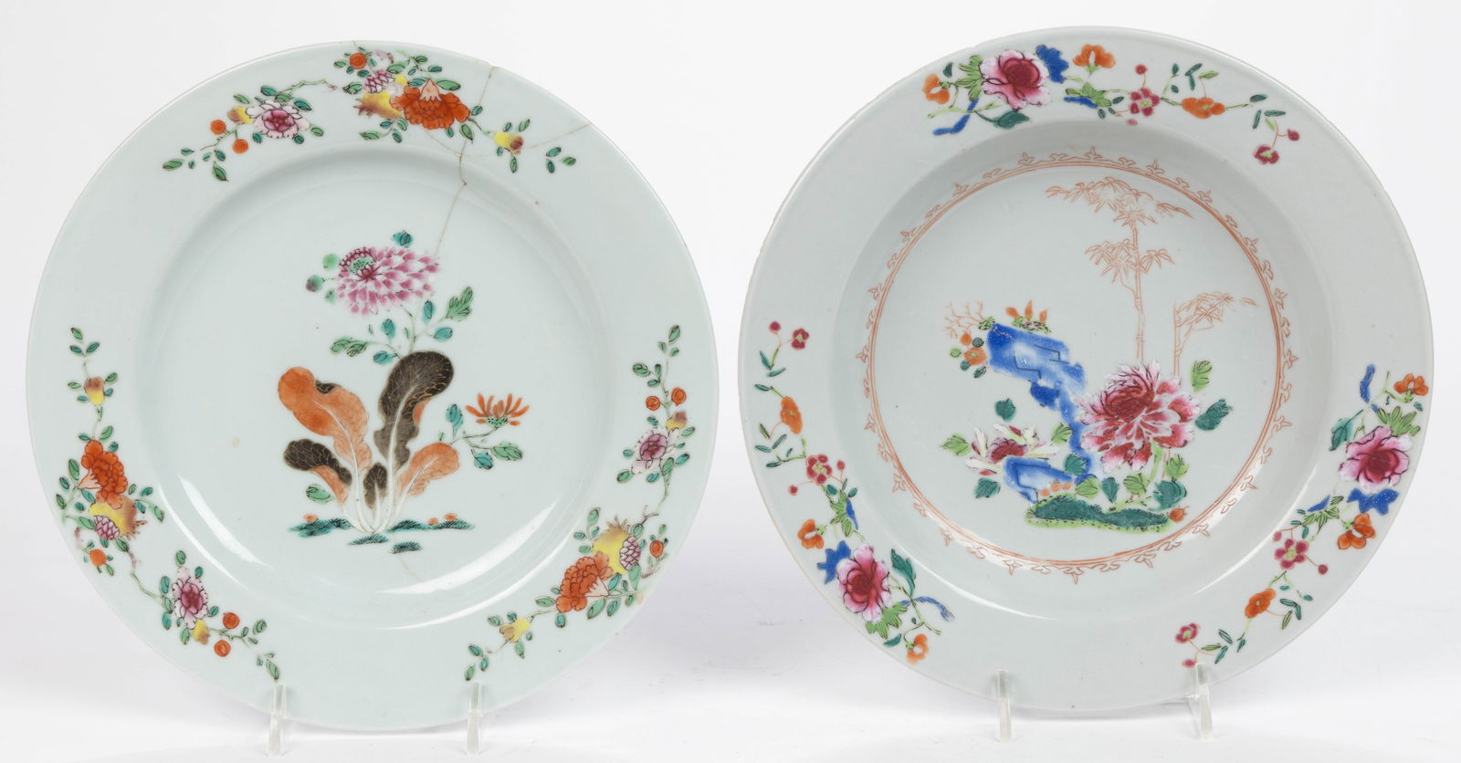 CHINESE EXPORT PORCELAIN FAMILLE ROSE PLATES, LOT OF TWO (1 of 2)