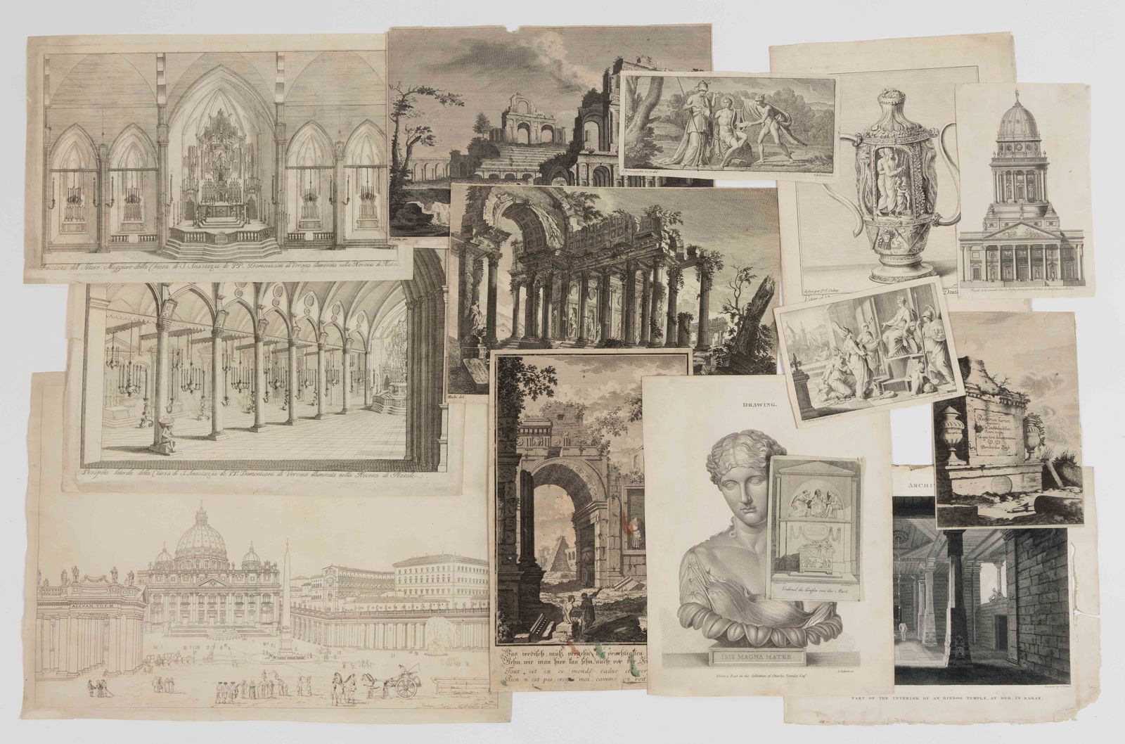 ASSORTED 18TH / 19TH CENTURY ARCHITECTURAL / ART PRINTS, LOT OF 15 (1 of 6)