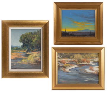 WILLIAM SCOTT JENNINGS (AMERICAN, B. 1952) LANDSCAPE PAINTINGS, LOT OF THREE: WILLIAM SCOTT JENNINGS (AMERICAN, B. 1952) LANDSCAPE PAINTINGS, LOT OF THREE, oil on various forms of artist's board, each depicting a natural scene in the Southwestern United States including one