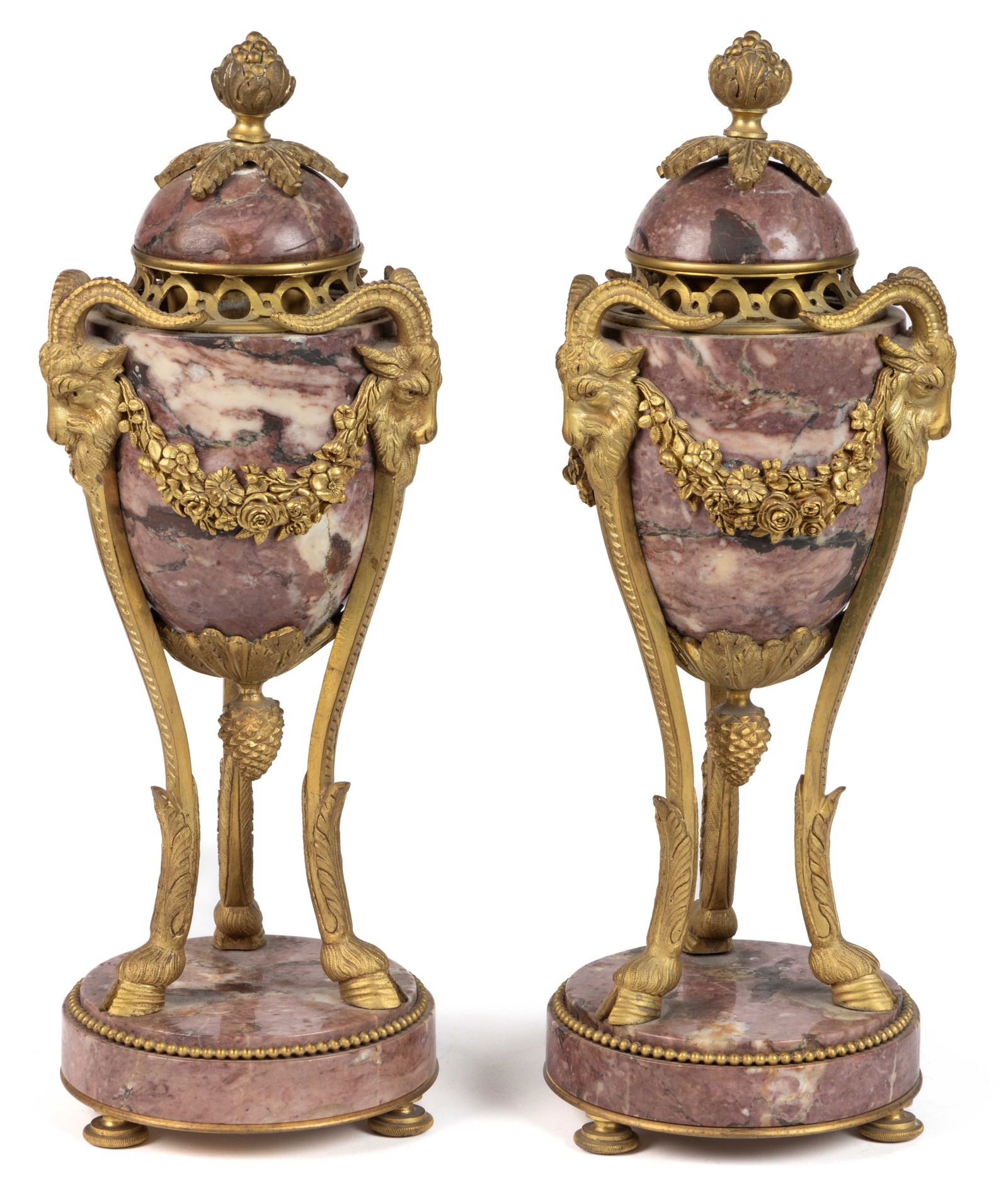 PAIR OF NEOCLASSICAL GILT-BRASS AND MARBLE GARNITURES / COVERED URNS (1 of 3)