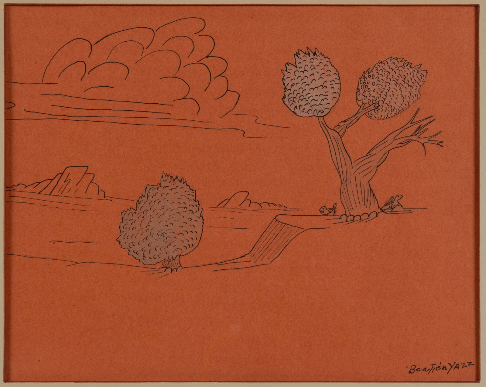 BEATIEN YAZZ (NAVAJO, 1928-2012) ORIGINAL NATIVE AMERICAN DRAWING (1 of 2)