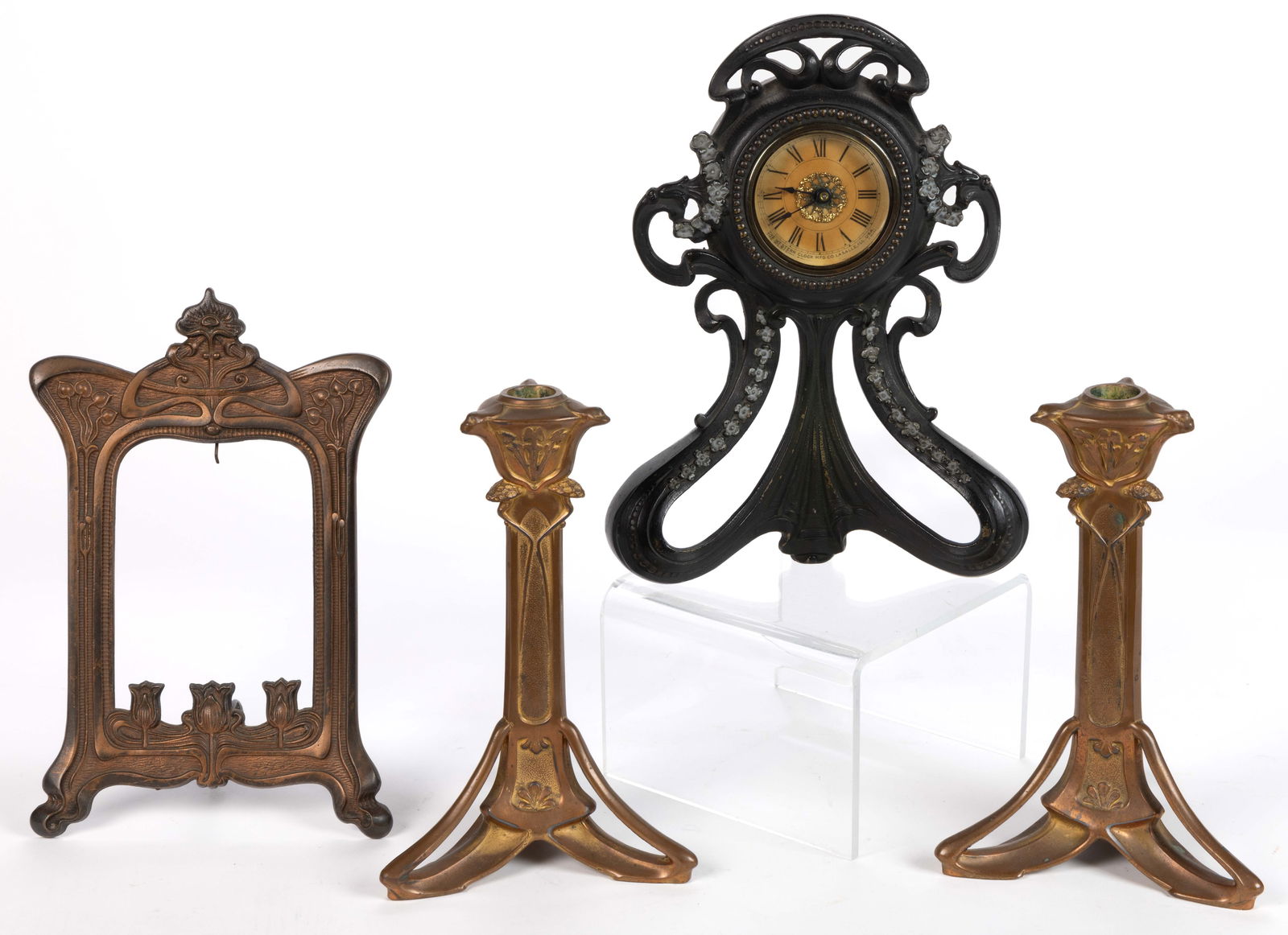 ART NOUVEAU PATINATED METALWARE, LOT OF FOUR (1 of 2)