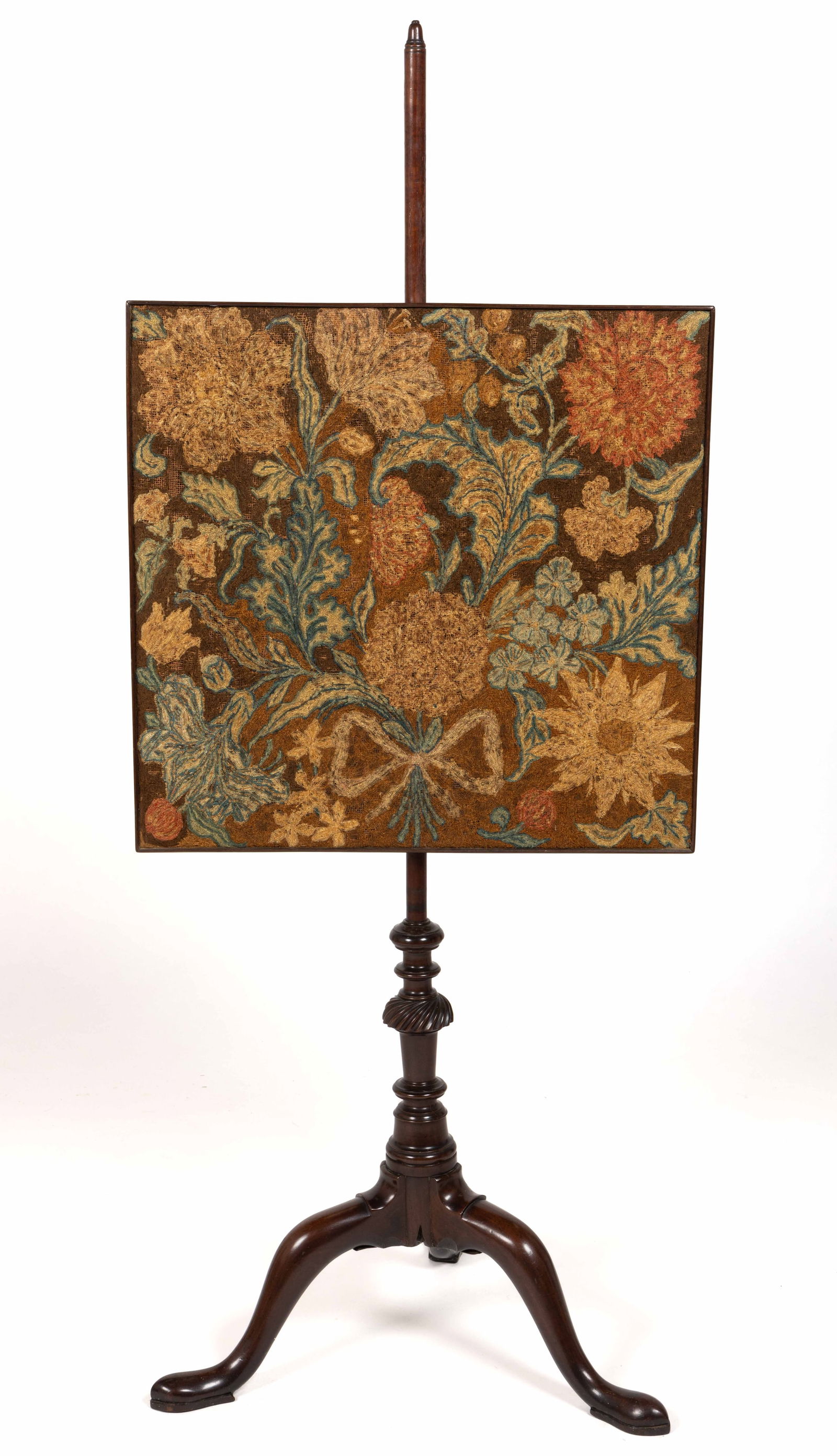 ENGLISH GEORGIAN MAHOGANY POLE FIRE SCREEN (1 of 4)