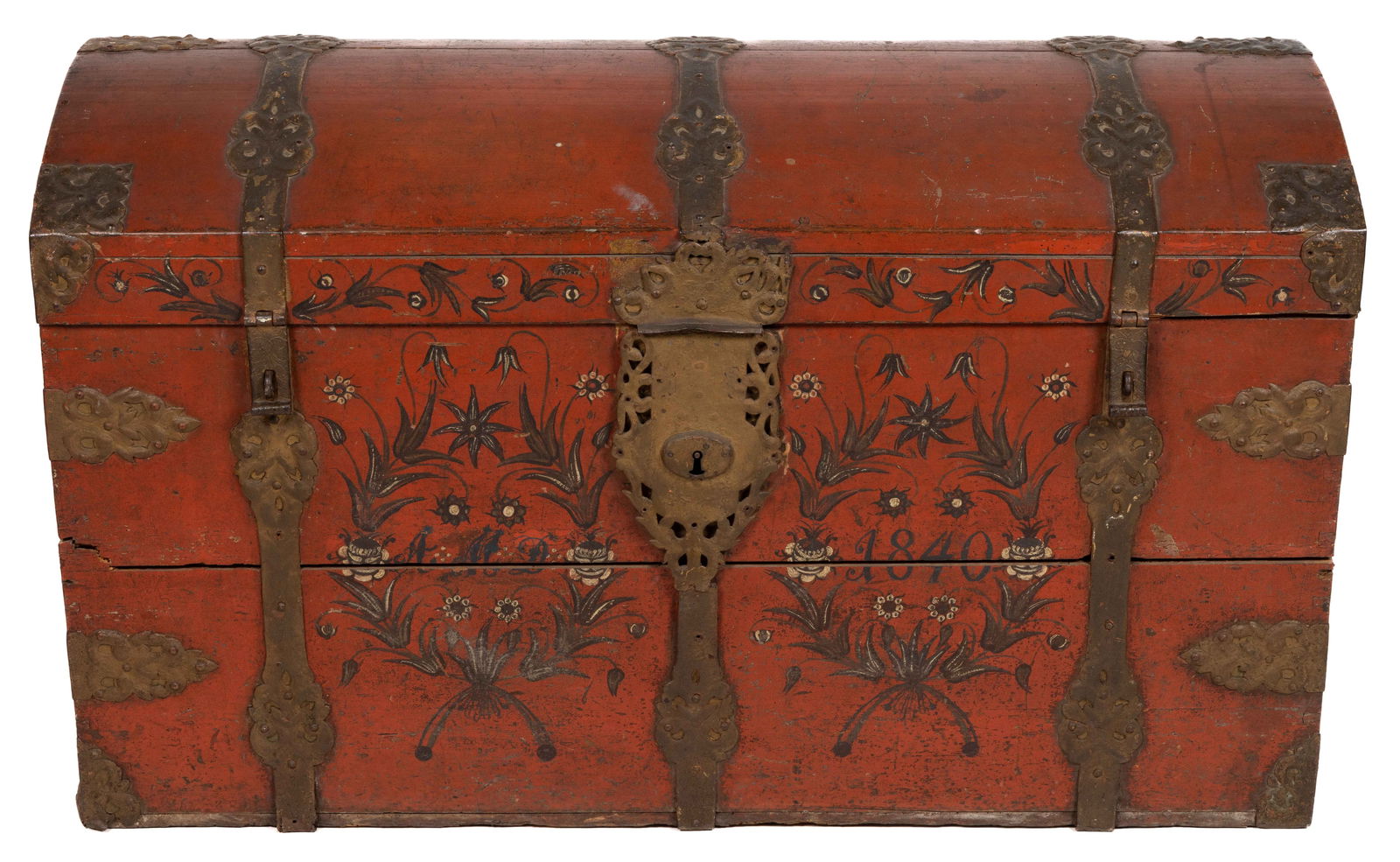 CONTINENTAL PAINT-DECORATED PINE OVERSIZED DOME-TOP DOWER CHEST (1 of 8)