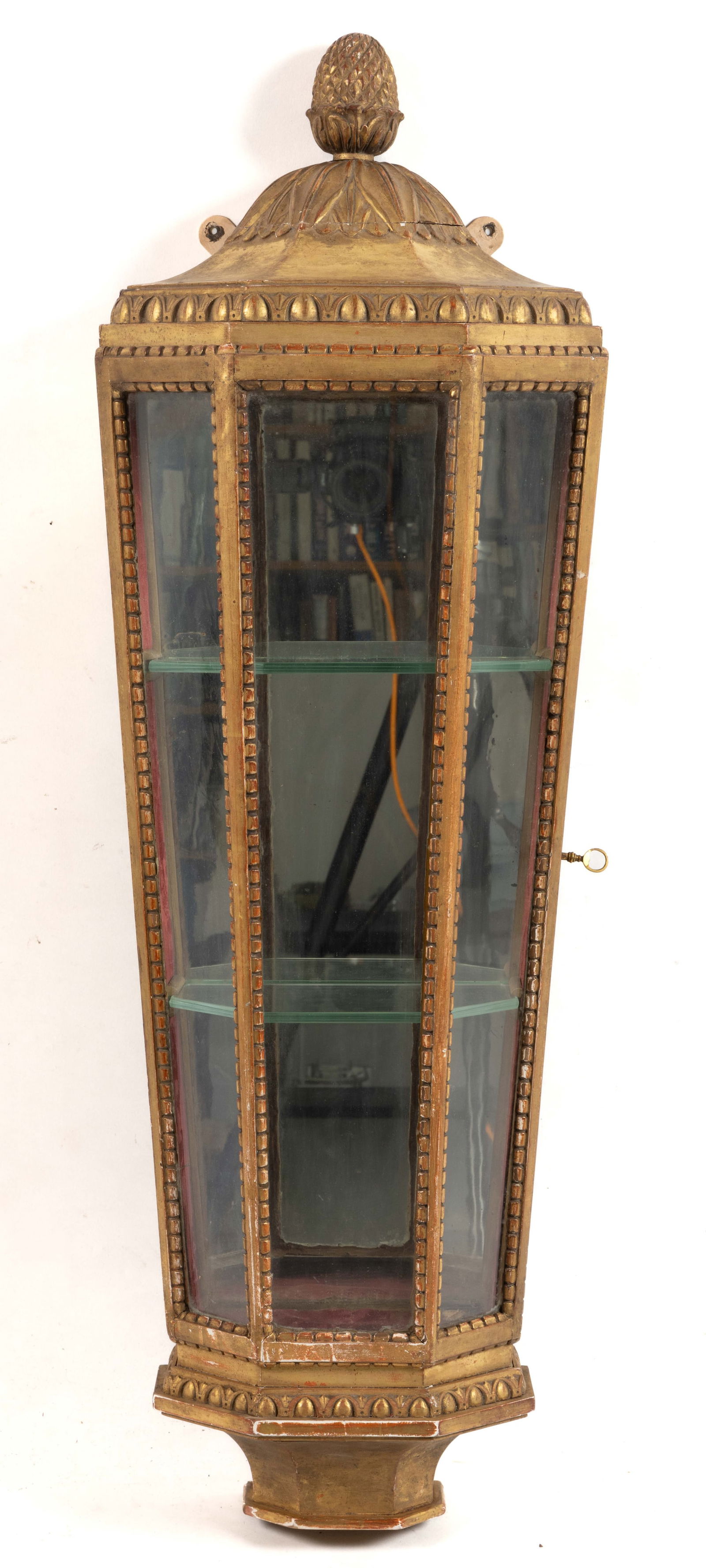 CONTINENTAL GILTWOOD SARCOPHAGUS FORM HANGING VITRINE / DISPLAY CABINET (1 of 5)