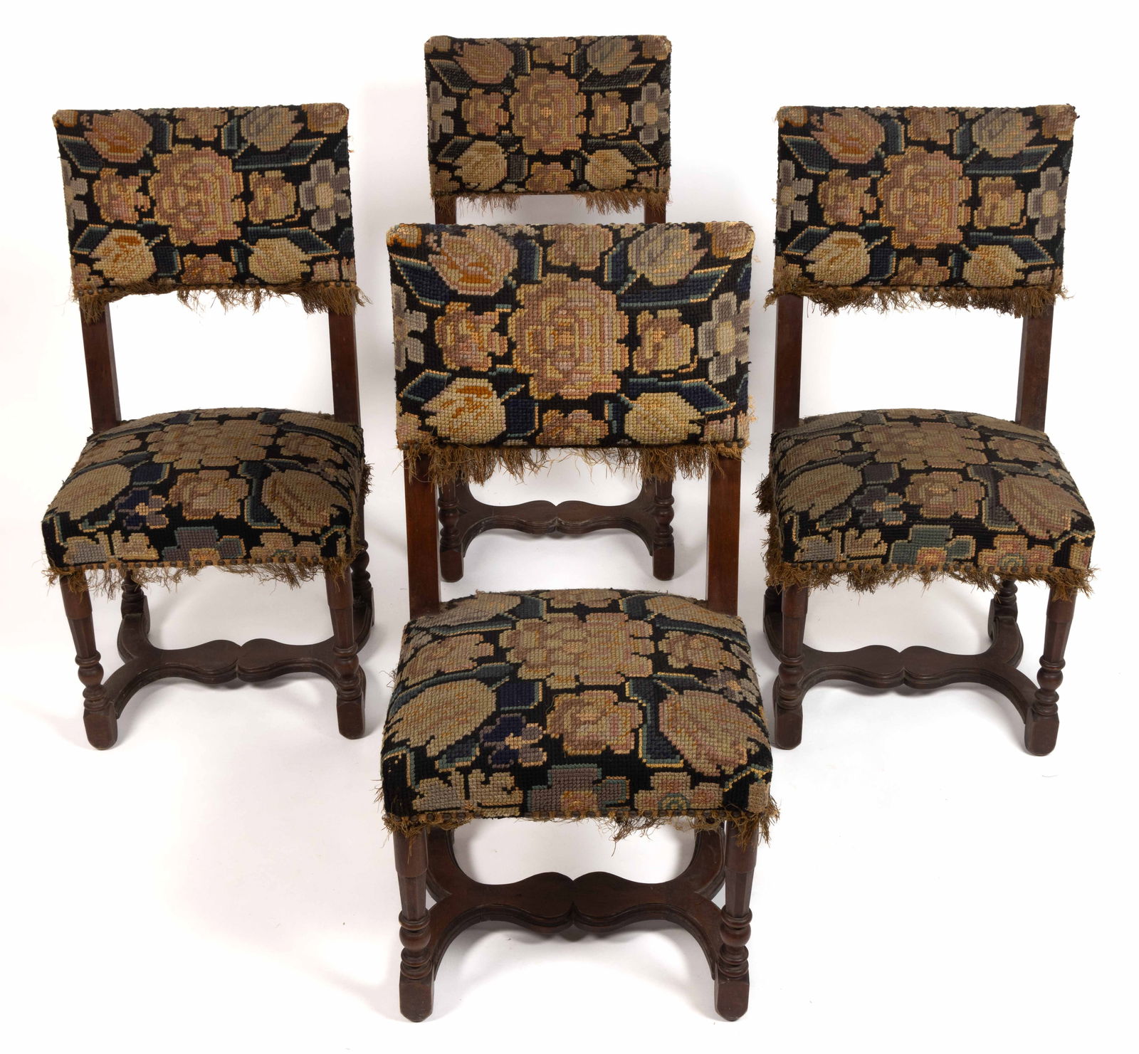 EUROPEAN TAPESTRY-UPHOLSTERED WALNUT SIDE CHAIRS, SET OF FOUR (1 of 5)