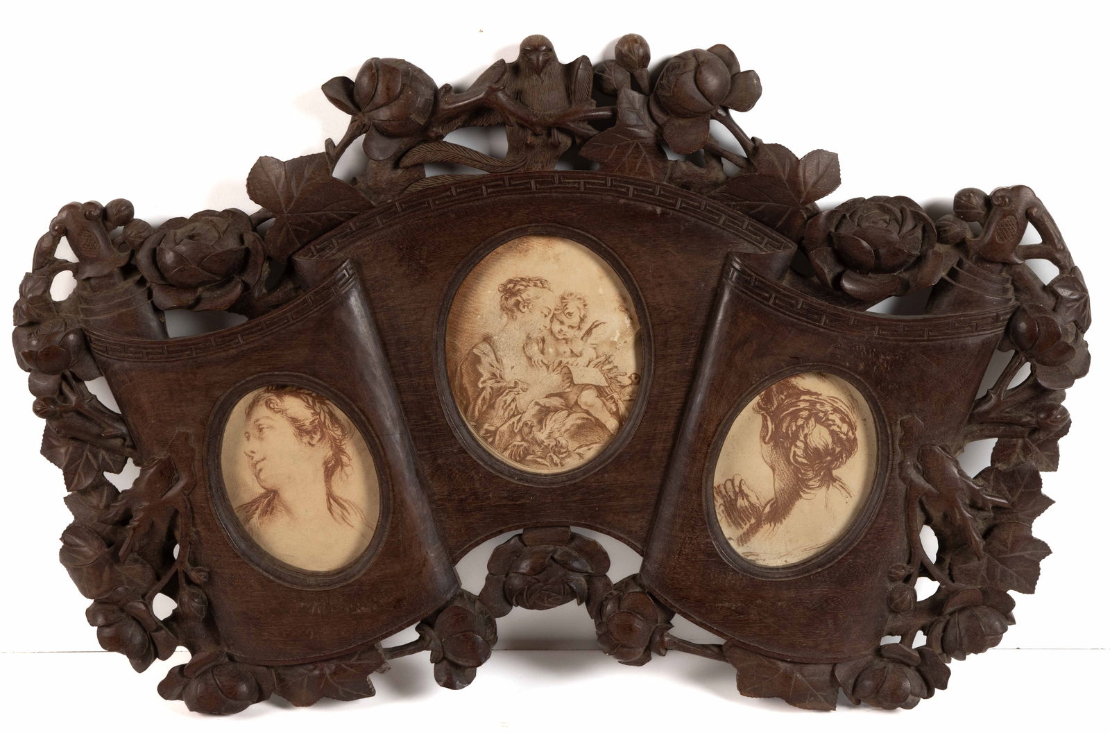 BLACK FOREST STYLE CARVED TRIPLE PICTURE FRAME (1 of 2)
