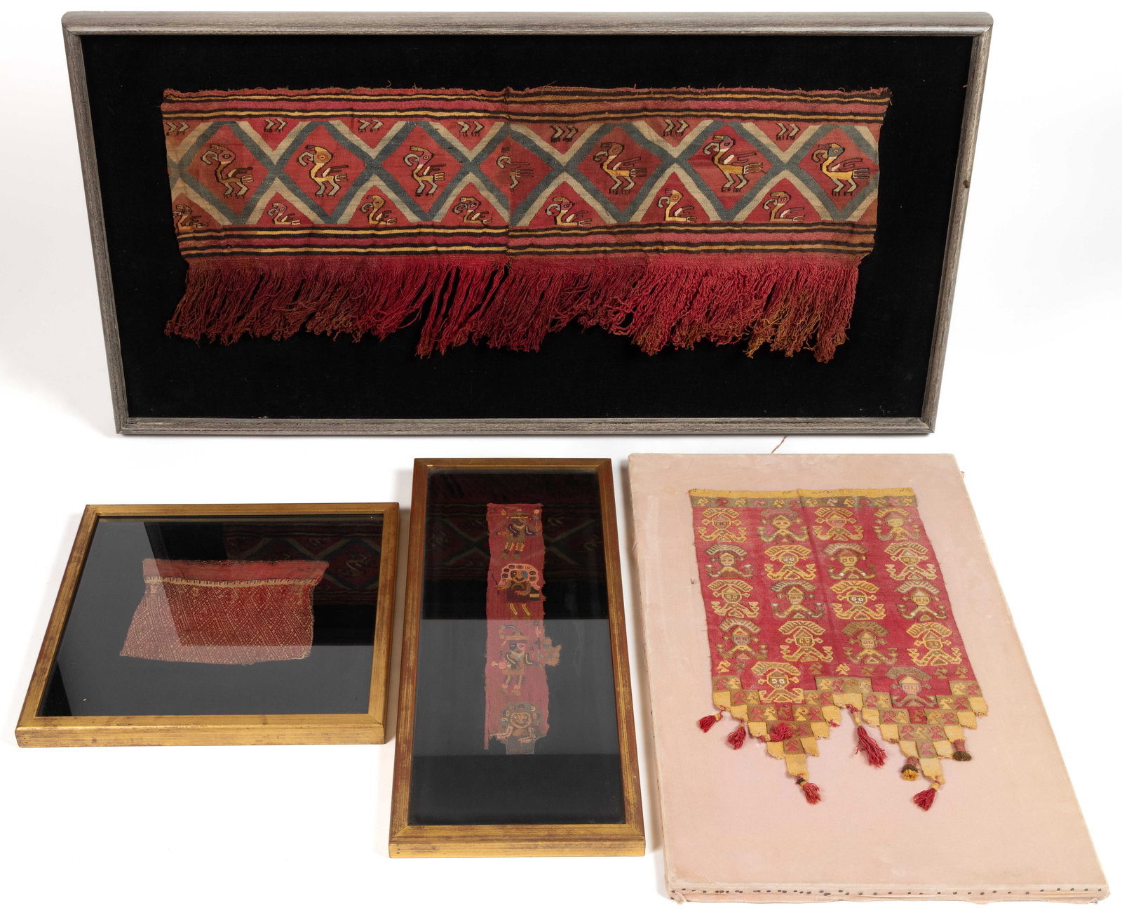SOUTH AMERICAN, AND POSSIBLY OTHER, MOUNTED / FRAMED TEXTILE ARTICLES, LOT OF FOUR (1 of 5)