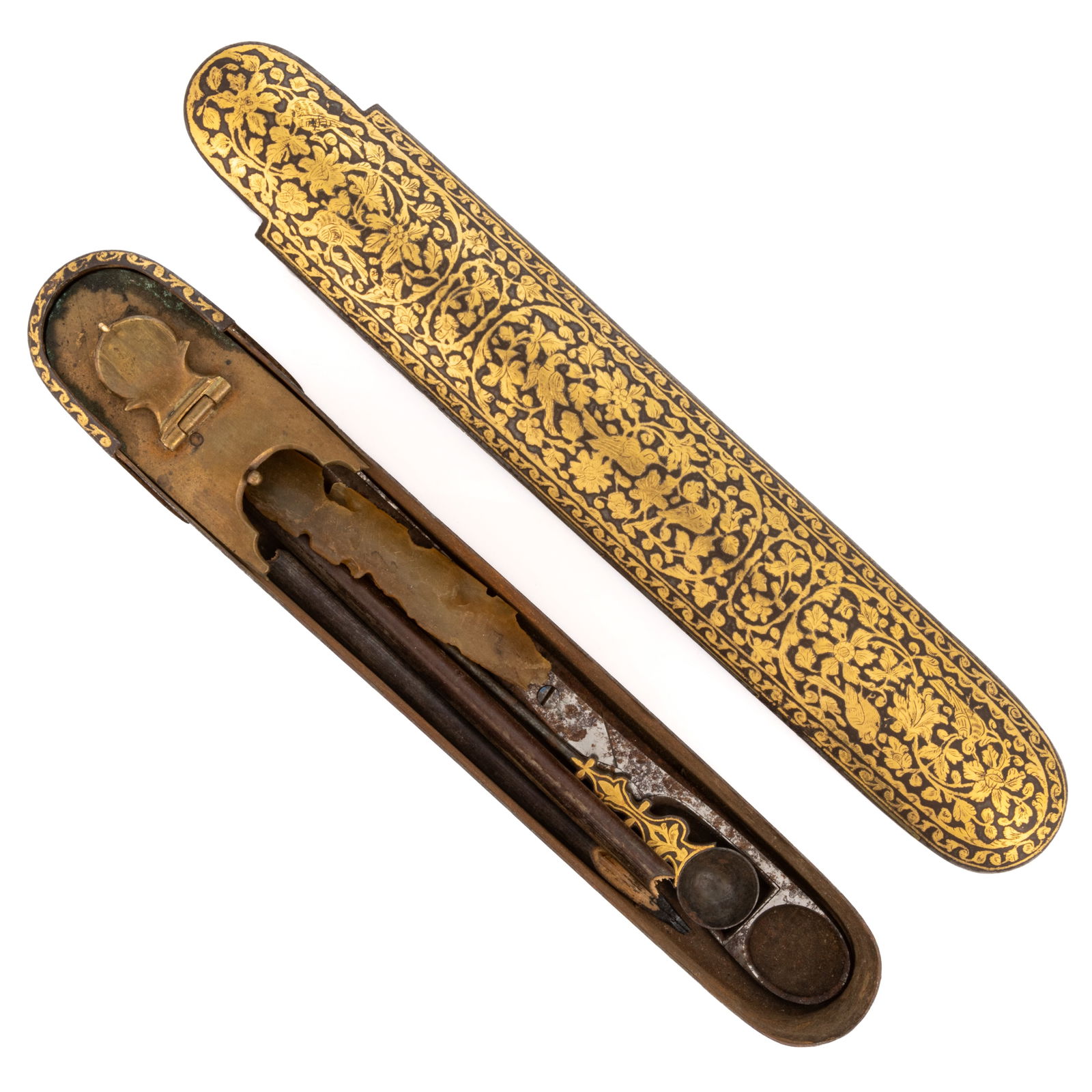 PERSIAN GOLD DAMASCENED STEEL PEN CASE / QALAMDAN (1 of 3)