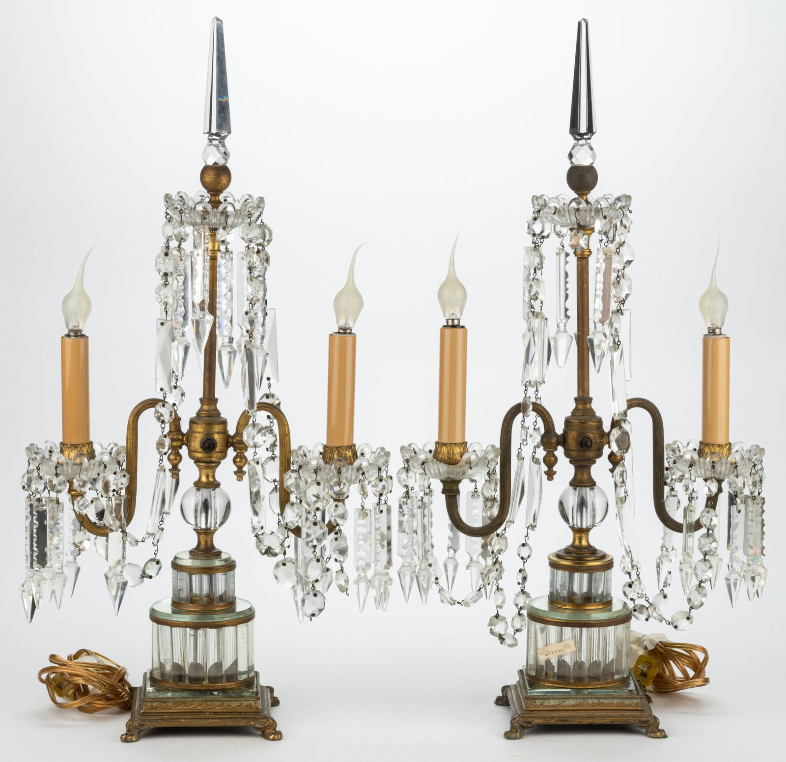 PAIR OF FRENCH BRASS GIRANDOLES / CANDELABRA MANTLE LAMPS (1 of 1)