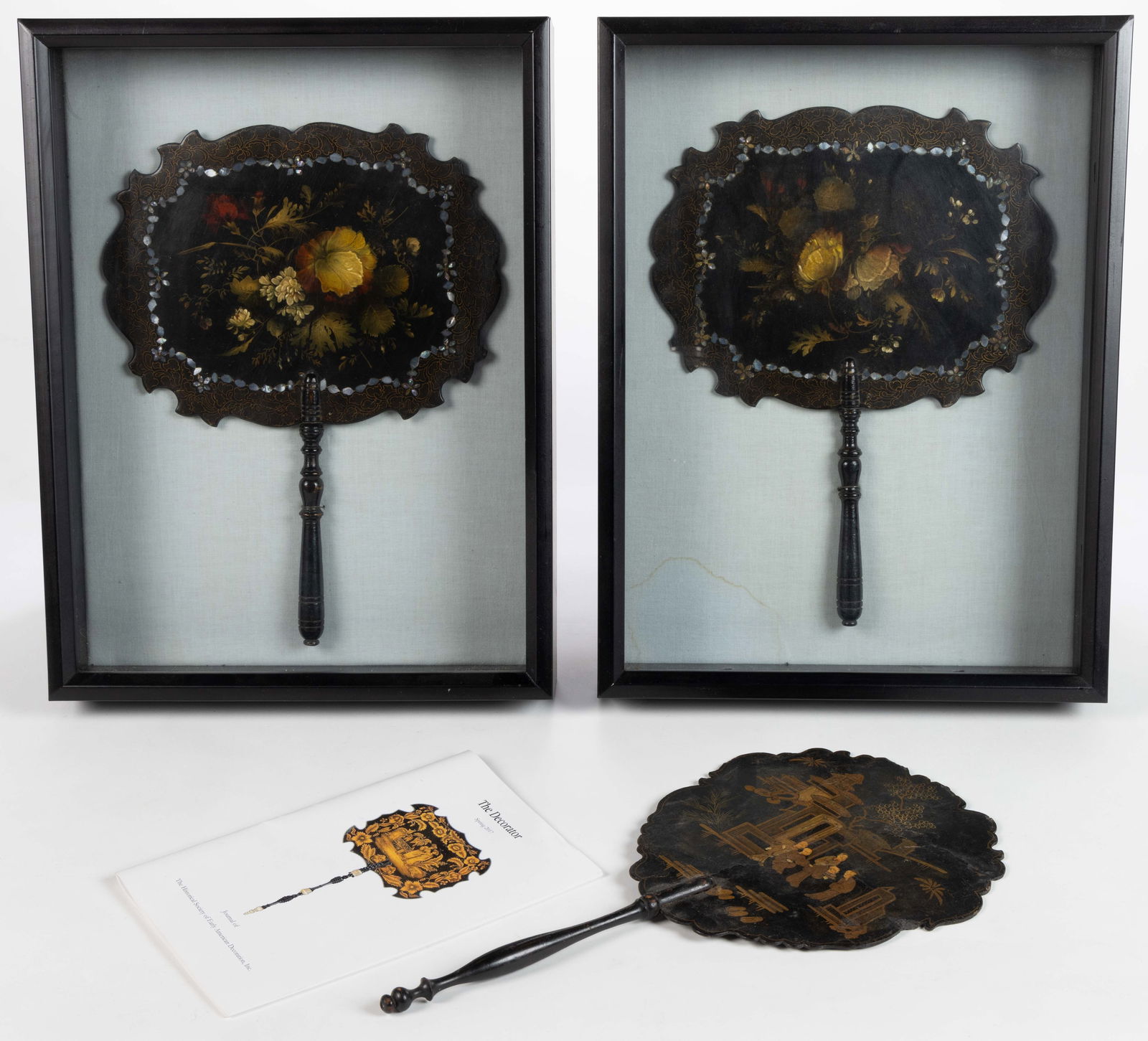 ENGLISH LACQUERED PAPIER MACHE HAND FANS, LOT OF THREE (1 of 5)