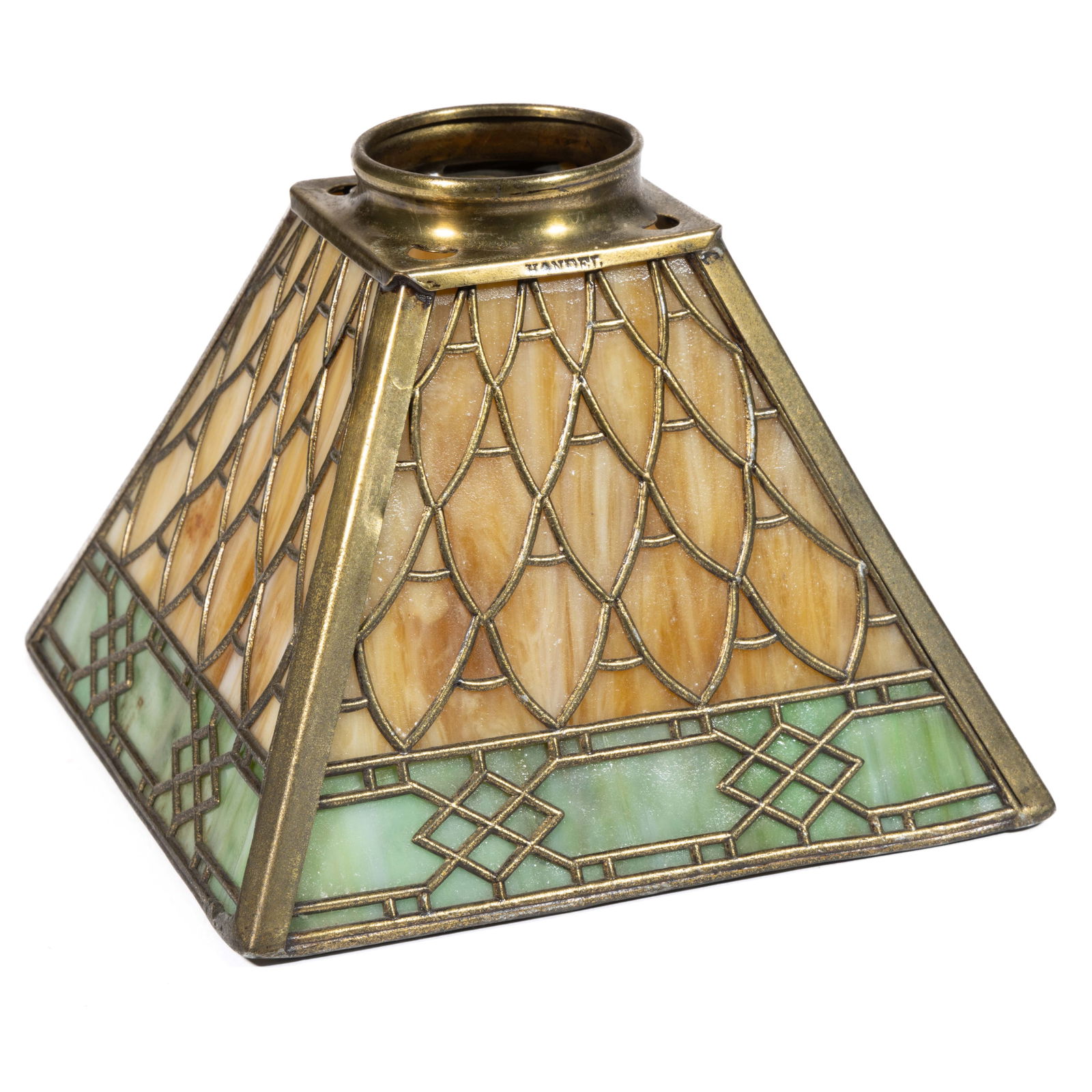 SIGNED "HANDEL" LEADED GLASS BOUDOIR LAMP SHADE (1 of 2)