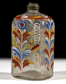 HALF-POST BLOWN AND DECORATED DIMINUTIVE "STIEGEL-TYPE" BOTTLE / FLASK