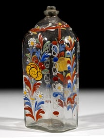 HALF-POST BLOWN AND DECORATED LARGE-SIZED "STIEGEL-TYPE" BOTTLE / FLASK