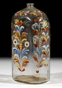 HALF-POST BLOWN AND DECORATED LARGE-SIZED "STIEGEL-TYPE" BOTTLE / FLASK