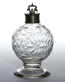 FREE-BLOWN, CUT, AND ENGRAVED GLOBULAR BOTTLE / DECANTER