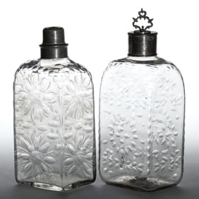 HALF-POST BLOWN, CUT, AND ENGRAVED BOTTLES / DECANTERS, LOT OF TWO