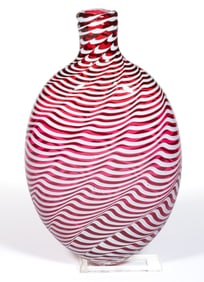 FREE-BLOWN AND WAVE DECORATED GLASS FLASK