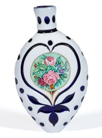 BOHEMIAN CUT-OVERLAY AND FLORAL RESERVE GLASS FLASK