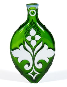 BOHEMIAN CUT-OVERLAY FLORAL GLASS FLASK