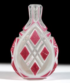 BOHEMIAN CUT DOUBLE-OVERLAY GLASS MINIATURE FLASK