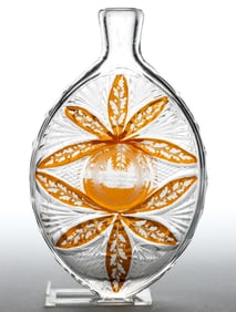 BOHEMIAN CUT, ENGRAVED, AND STAINED GLASS FLASK