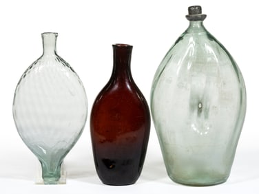 EUROPEAN FREE-BLOWN / PATTERN-MOLDED FLASKS, LOT OF THREE