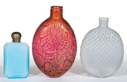 FREE-BLOWN GLASS FLASKS, LOT OF TWO