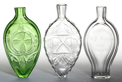 ASSORTED CUT GLASS FLASKS, LOT OF THREE