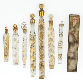 BOHEMIAN GLASS LACHRYMATORY TEAR CATCHERS / PERFUME VIALS, LOT OF SEVEN
