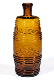 A.M. BININGER & CO., NEW YORK FIGURAL BARREL WHISKEY BOTTLE