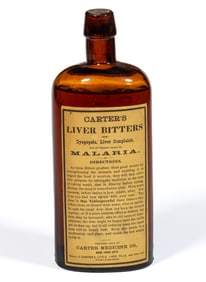 CARTER'S LIVER BITTERS, NEW YORK LABELED AND EMBOSSED BOTTLE