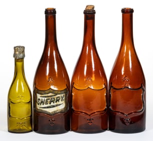 ASSORTED BLOWN-MOLDED RECESSED-PANEL WINE / LIQUOR BOTTLES, LOT OF FOUR