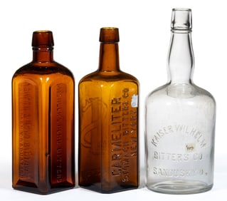 ASSORTED EMBOSSED BITTERS BOTTLES, LOT OF THREE