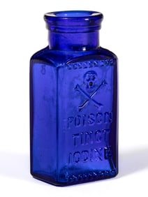 TINCT IODINE SKULL AND CROSSBONES EMBOSSED KR-3 POISON BOTTLE