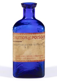 LABELED OWL DRUG CO. TRIANGULAR KT-1 POISON BOTTLE