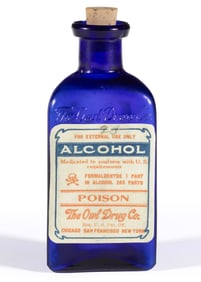 LABELED OWL DRUG CO. TRIANGULAR KT-1 POISON BOTTLE