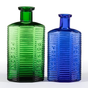 C.L.G. CO. HEXAGONAL KI-1 POISON BOTTLES, LOT OF TWO